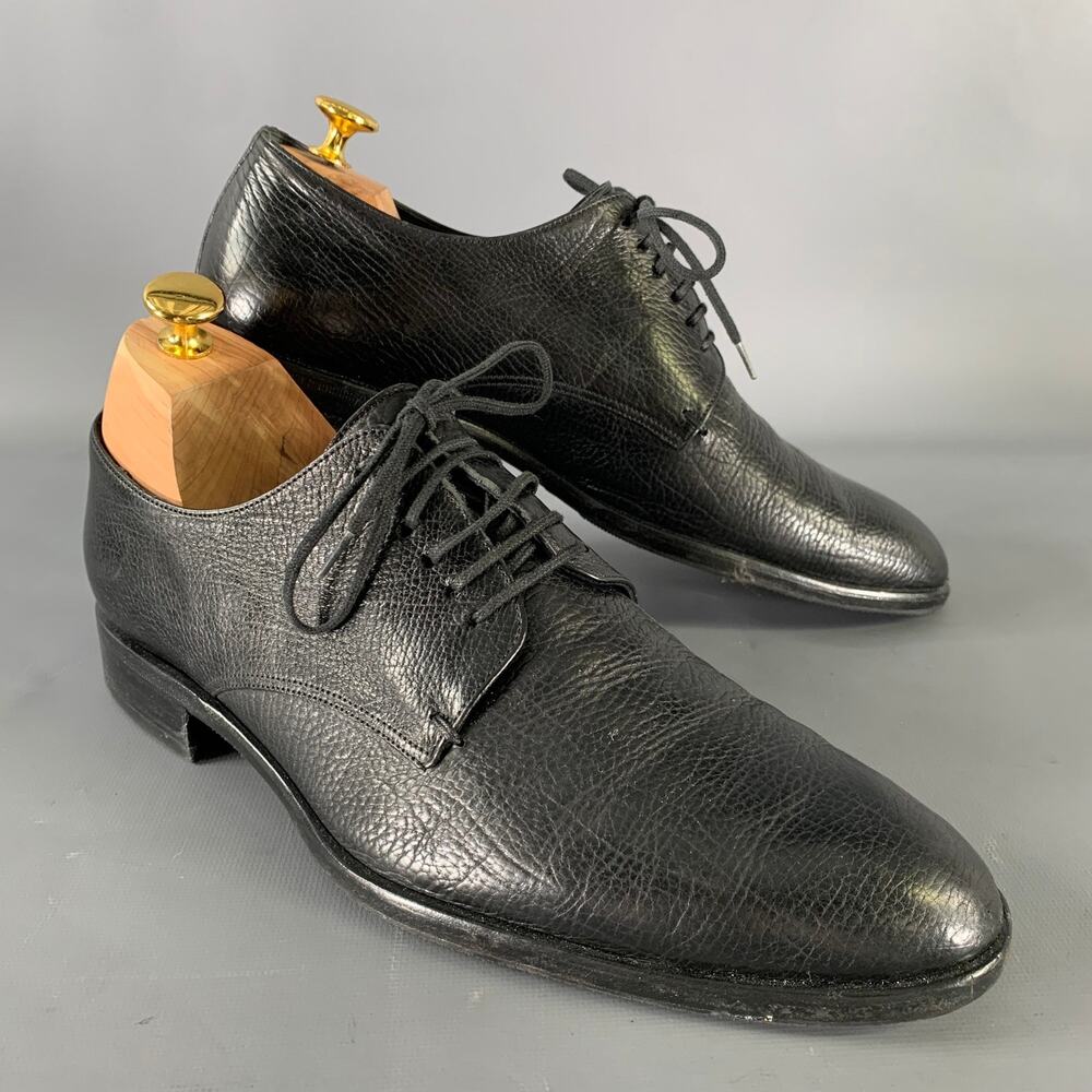 GIORGIO ARMANI Size 9.5 Black Textured Leather Round Toe Lace Up Shoes